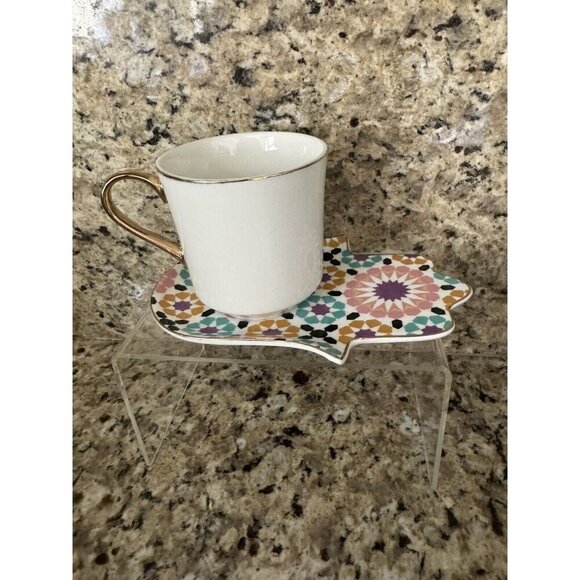 200ml Nazar Evil Eye Ceramic Coffee Cup Hamsa Hand Saucer Dish Mug Drink Tea Cup - Picture 4 of 5